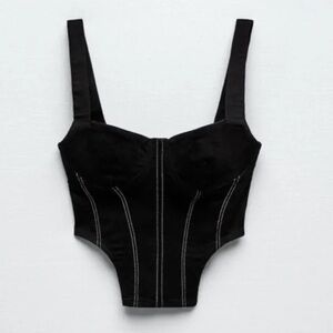 Zara Black Corset Top w white topstitch - Size S
